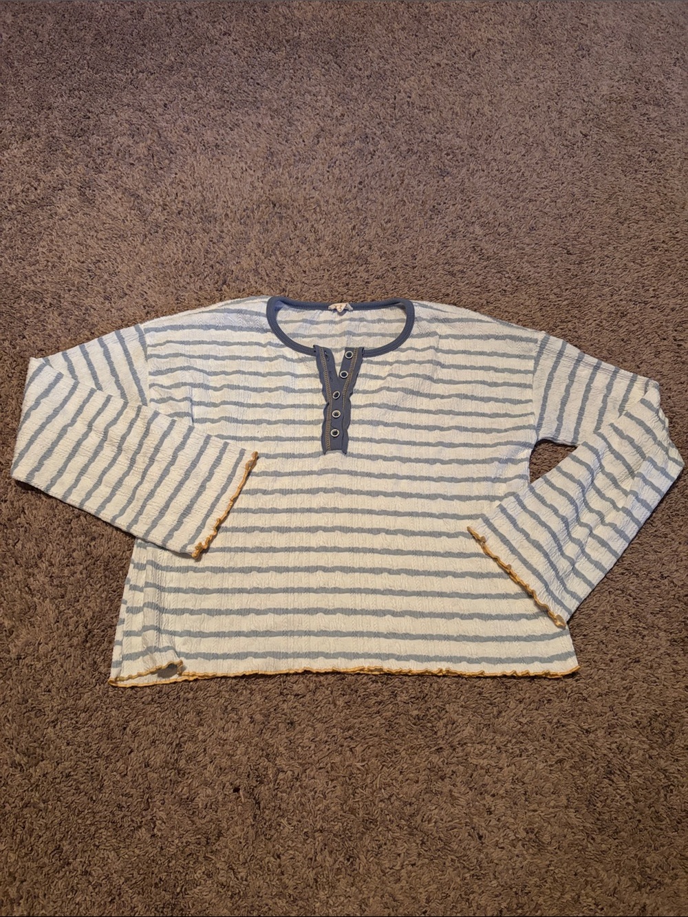 Hem & Thread Blue White Striped Henley Top M